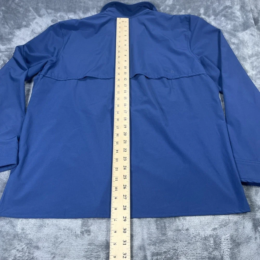 North Face Shirt Men Large Blue Vapor Wick Long Sleeve Button Double Pocket Vent